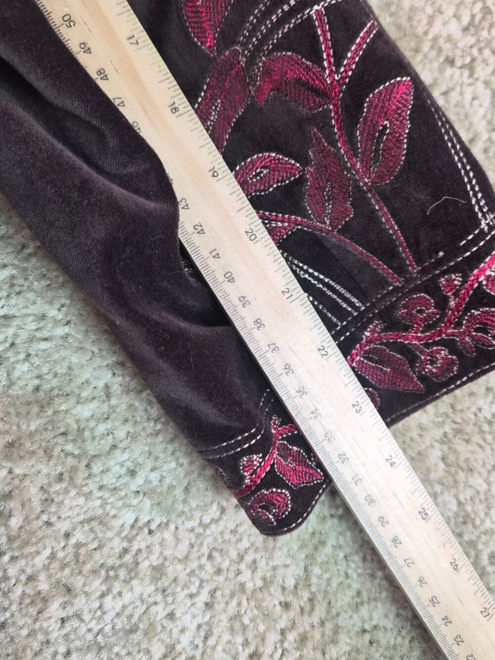 Nygard Collection Brown Embroidered Velvet Johnny Jacket Blazer Floral Trim 24 - Picture 11 of 11